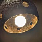 Vintage Brutalistische Hanglamp in bruin keramiek jaren 70, Hout, Ophalen of Verzenden, Zo goed als nieuw, X