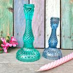 Glazen kandelaars groen glas blauw glas kandelaar, Overige materialen, Gebruikt, Ophalen of Verzenden, Groen