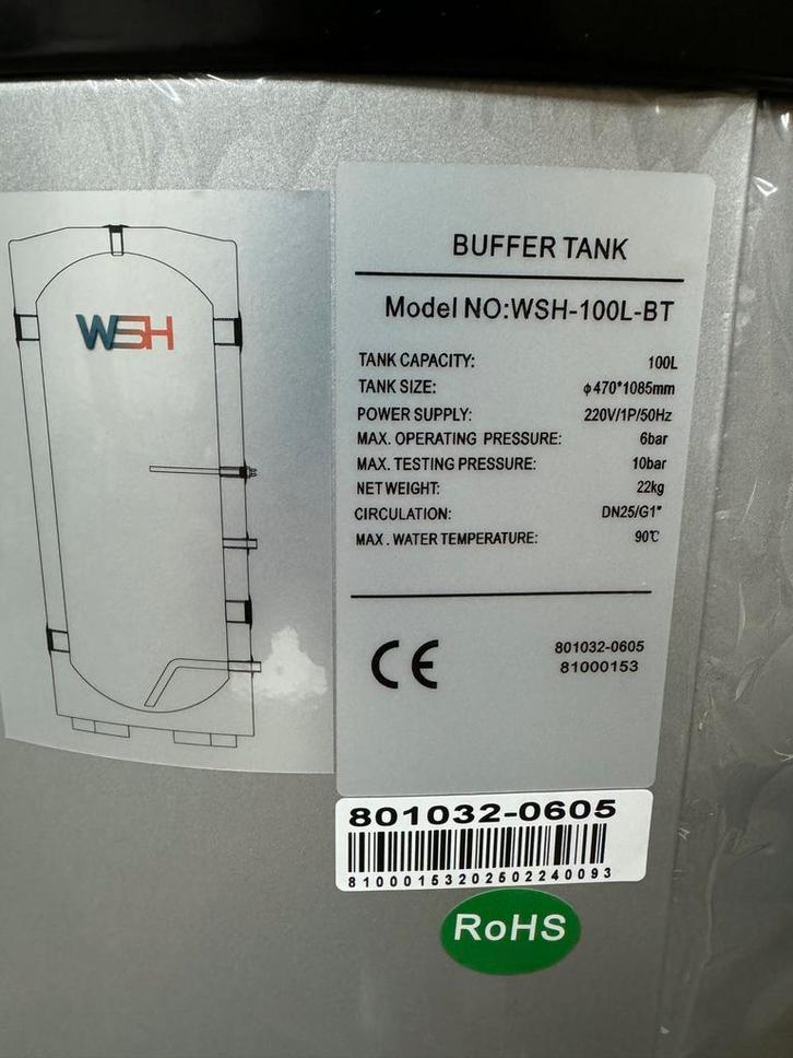 Restpartij nieuwe buffervaten van RVS, merk WSH Techniek., Doe-het-zelf en Verbouw, Geisers en Boilers, Nieuw, Boiler, Aardgas