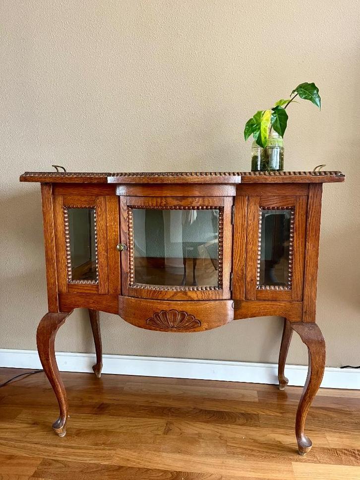 Theekast art deco vintage servies glas eiken dien dressoir, Antiek en Kunst, Antiek | Meubels | Kasten, Ophalen