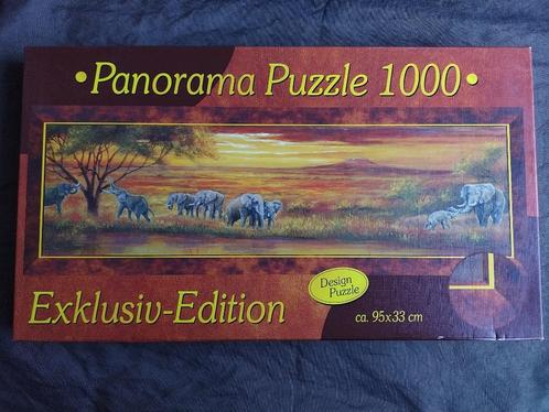 Panorama puzzel Avondzon in Afrika (1000 stukjes), Hobby en Vrije tijd, Denksport en Puzzels, Zo goed als nieuw, Legpuzzel, 500 t/m 1500 stukjes