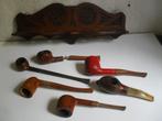 vintage pijpenrek Fries snijwerk met 6 oude pijpen, gemerkt, Ophalen of Verzenden, Gebruikt, Aansteker