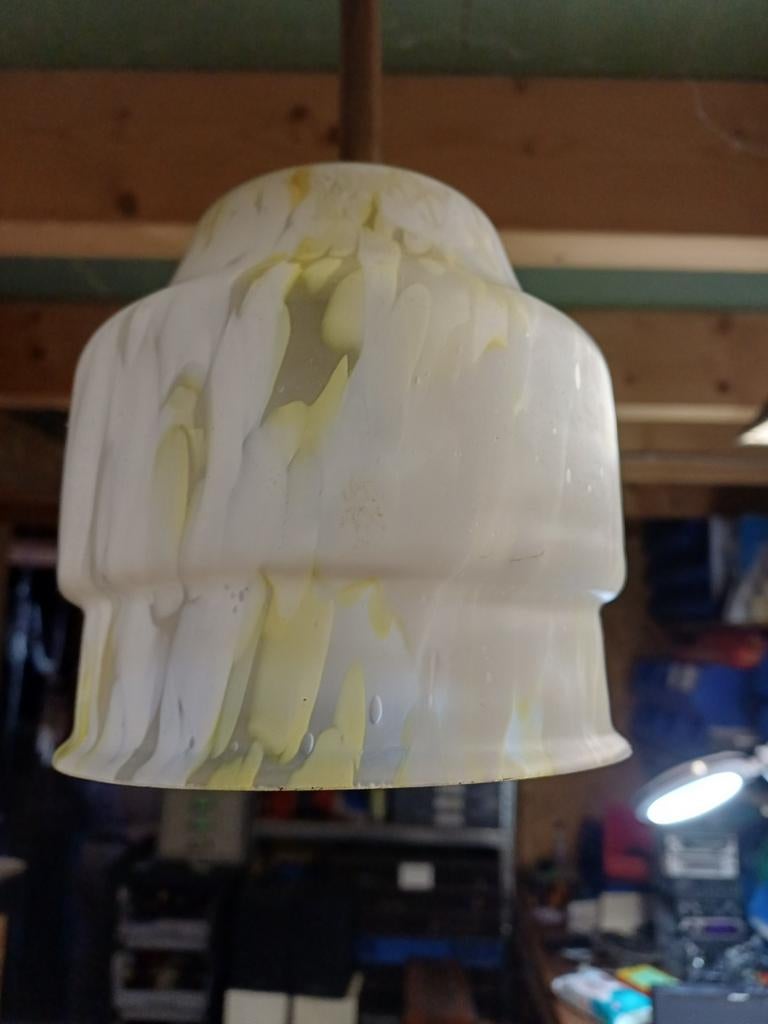 Antieke Vintage Hallamp met Spatterglas Kap, Antiek en Kunst, Ophalen of Verzenden