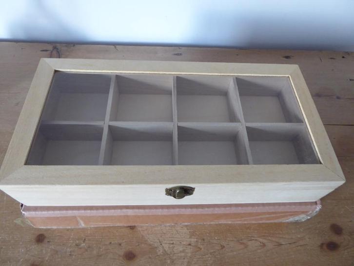 Theekist, hout met 8 vakken, Hobby en Vrije tijd, Knutselen, Nieuw, Knutselwerk, Ophalen of Verzenden