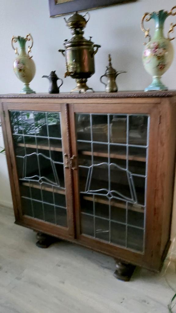 antieke boekenkast met glas in lood, Antiek en Kunst, Antiek | Meubels | Kasten, Ophalen