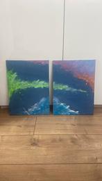 Abstracte schilderijen tweeluik canvas, Antiek en Kunst, Kunst | Schilderijen | Abstract, Ophalen of Verzenden