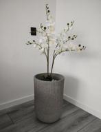 Grijze Dijon vaas met zilverzand, grind en pot orchidee, Ophalen, Overige kleuren, Minder dan 50 cm