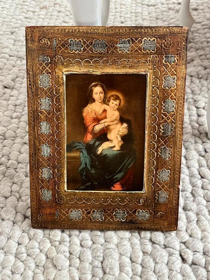 Antiek Icoon Maria met Jezuskind in Lijstje Religieus, Antiek en Kunst, Antiek | Religie, Ophalen of Verzenden