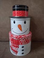 Leuk sneeuwpop blik / 3 trommels opgestapeld, Diversen, Kerst, Ophalen of Verzenden, Gebruikt