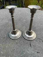 Twee vintage prachtige tinnen kandelaars, Antiek en Kunst, Antiek | Kandelaars, Ophalen of Verzenden, Overige materialen