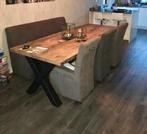 Eettafel 240x100cm met verrijdbare bank + 3 stoelen, Zo goed als nieuw, Ophalen