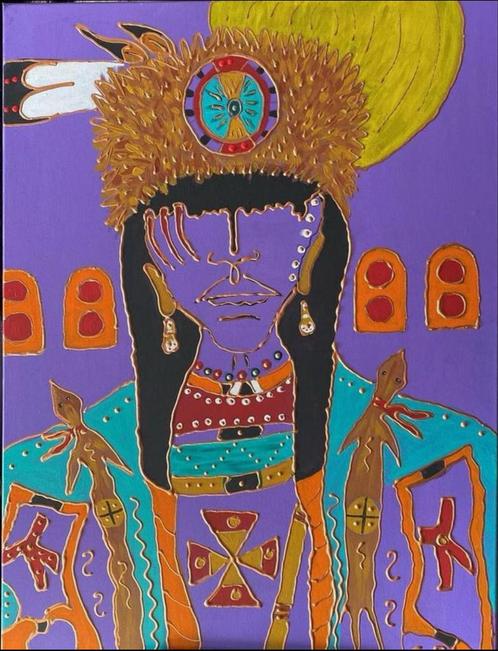 Inheems Amerikaans portret schilderij, Antiek en Kunst, Kunst | Niet-Westerse kunst, Ophalen of Verzenden
