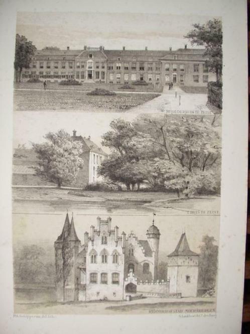 006 / Zeist Broederhuis / Moersbergen Doorn Litho 1876, Antiek en Kunst, Kunst | Litho's en Zeefdrukken, Ophalen of Verzenden