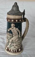 Oude Duitse Bierpul met tinnen deksel, Antiek en Kunst, Antiek | Keramiek en Aardewerk, Ophalen of Verzenden