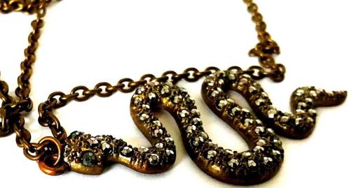 Vintage mooie grote messing cobra Snake slang ketting hanger, Sieraden, Tassen en Uiterlijk, Kettingen, Zo goed als nieuw, Met hanger