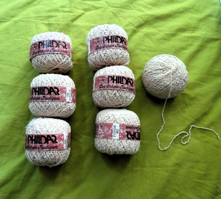 7 Room-witte bollen Phildar Rustiques 100% katoen, Hobby en Vrije tijd, Breien en Haken, Zo goed als nieuw, Breien, Wol of Garen