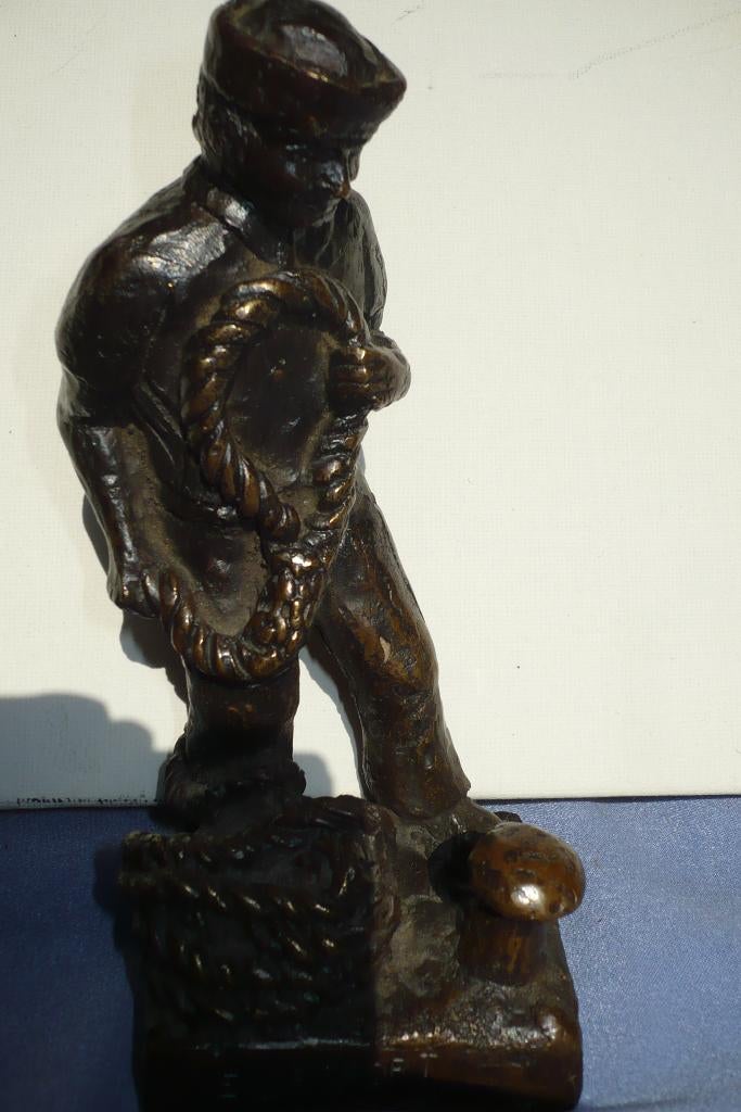 Puntgaaf antiek bronzen beeld havenwerker Europoort, Antiek en Kunst, Antiek | Koper en Brons, Ophalen of Verzenden, Brons