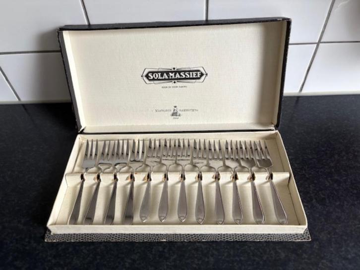 Vintage gebaksvorkjes Sola Massief, Antiek en Kunst, Antiek | Bestek, Ophalen of Verzenden
