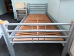Extra lang 1-persoons bed zilver metaal 90x220, Ophalen, 90 cm, Zo goed als nieuw, Metaal