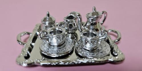 Miniatuur servies serviesje zilverkleurigLeuk voor tienerpop, Verzamelen, Poppenhuizen en Toebehoren, Ophalen of Verzenden