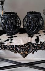 Windlichten zwart rotan, Huis en Inrichting, Woonaccessoires | Kandelaars en Kaarsen, Overige materialen, Zwart, Ophalen of Verzenden