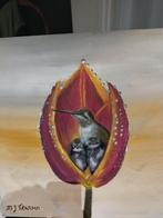 Schilderij kolibrie in tulp, Ophalen of Verzenden