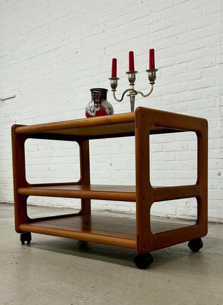 Vintage Deense serveerwagen, Huis en Inrichting, Tafels | Bijzettafels, Gebruikt, Rechthoekig, 60 cm of meer, Minder dan 55 cm