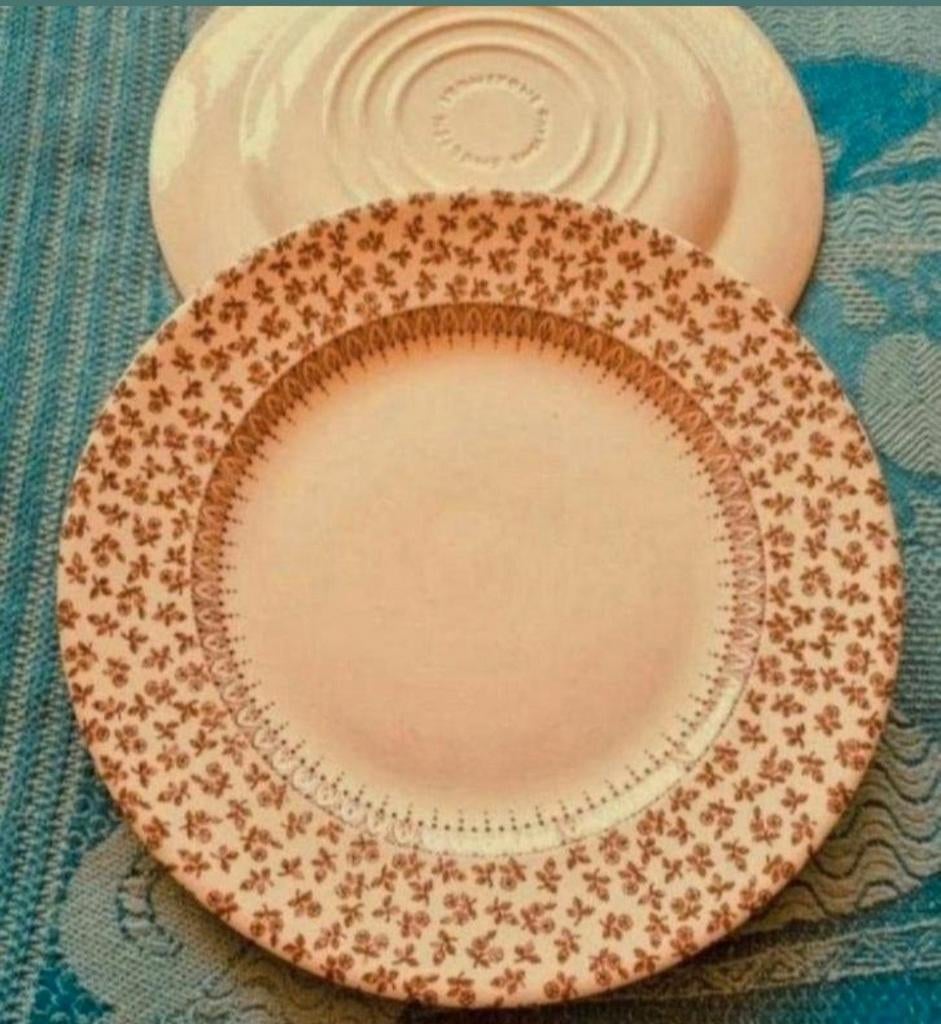 Ironstone England creme borden kleine rode roosje bloemetjes, Ophalen of Verzenden
