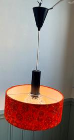Vintage hanglamp, glazen kelk en stoffen oranje kap, Antiek en Kunst, Ophalen of Verzenden