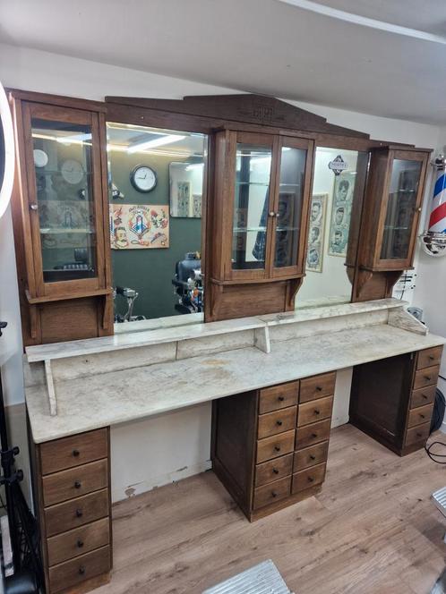 Antieke Barber  kaptafel marmerblad oldschool belmont, Huis en Inrichting, Tafels | Kaptafels, Gebruikt, Minder dan 100 cm, Hout