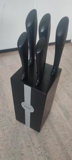 Anzo Messenblok zwart / zilver RVS met 5 keukenmessen, Huis en Inrichting, Ophalen of Verzenden, Zo goed als nieuw, Rvs of Chroom