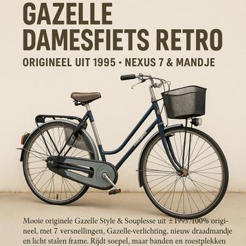 Gazelle damesfiets retro 1995 | 7 versn. + mandje beschikbaar voor biedingen