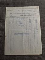 Factuur AMSTERDAM 1937, B. Cordemeyer, Verzamelen, Merken en Reclamevoorwerpen, Verzenden, Gebruikt, Overige typen