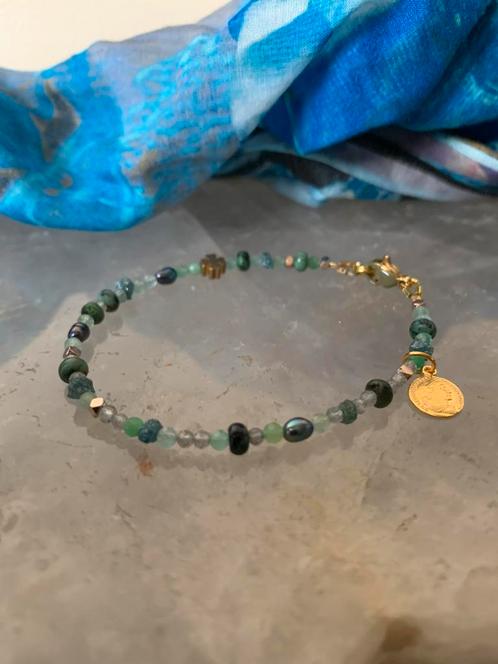 Smaragd diamant ruw geluk welvaart succes vreugde magie SALE, Sieraden, Tassen en Uiterlijk, Armbanden, Nieuw, Zilver, Groen, Met bedels of kralen