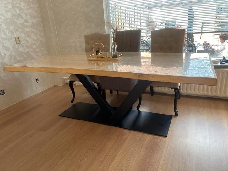 Houten Eettafel 220x100cm, Huis en Inrichting, Tafels | Eettafels, Zo goed als nieuw, 100 tot 150 cm, 200 cm of meer, Vijf personen of meer