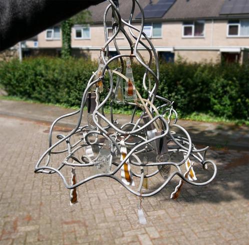 Handgemaakte metalen kroonluchter - verzinkt/gegalvasineerd, Huis en Inrichting, Lampen | Kroonluchters, Gebruikt, Glas, Metaal