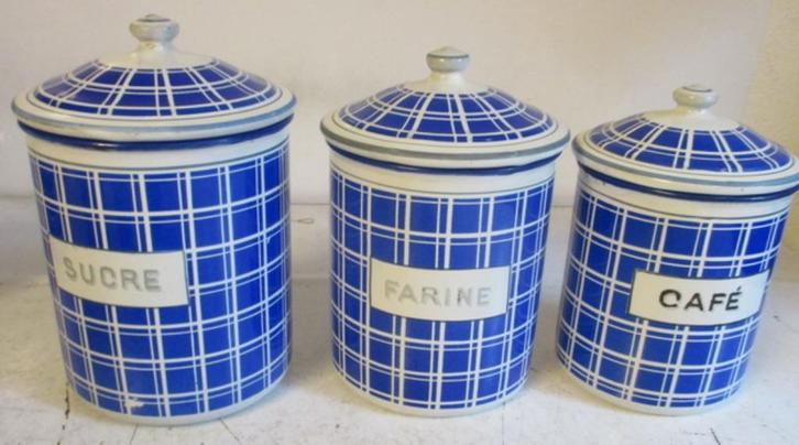 antieke Lustucru keuken potten in blauw emaille, Antiek en Kunst, Antiek | Keukenbenodigdheden, Verzenden