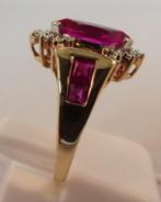 Amerikaanse 10K ring met roze Saffieren en Diamanten, Verzenden, Roze, Met edelsteen, Dame