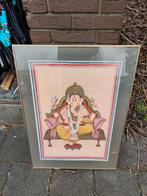 Ganesha op textiel in mooie lijst, Gebruikt, Ophalen of Verzenden