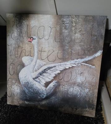 Schilderij olieverf zwaan 100cm bij 100cm beschikbaar voor biedingen