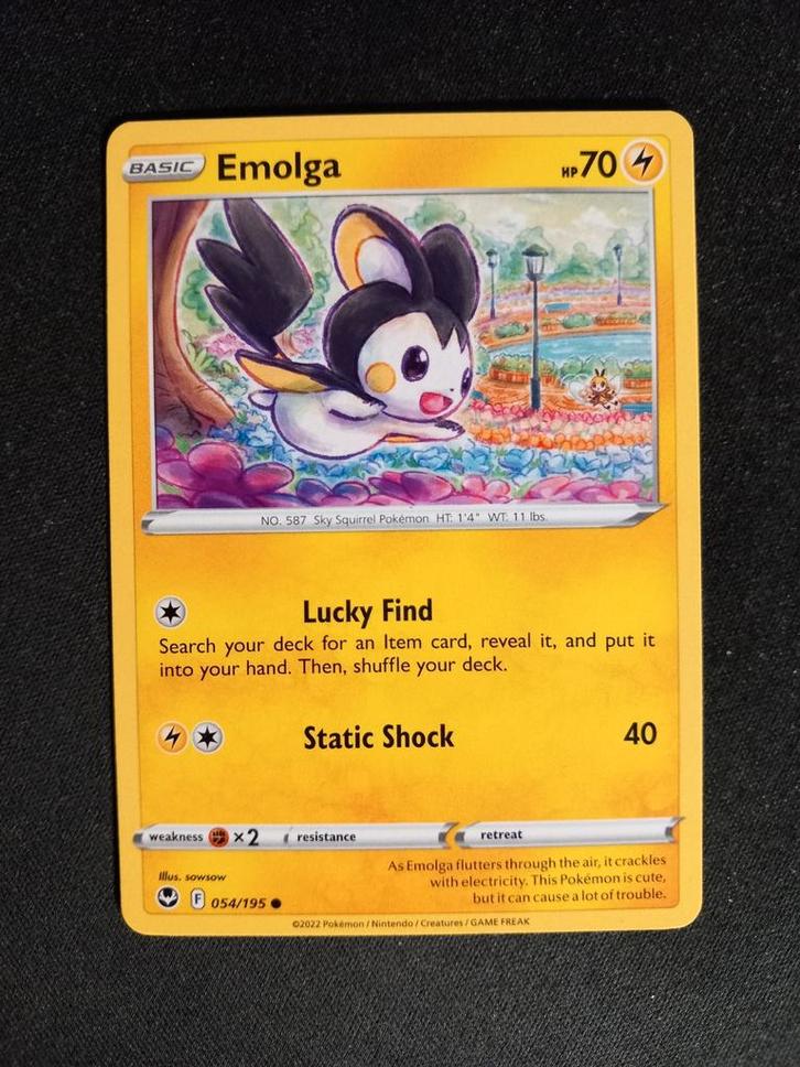 Pokemon Emolga 054/195 Silver Tempest Excellent, Hobby en Vrije tijd, Verzamelkaartspellen | Pokémon, Zo goed als nieuw, Losse kaart