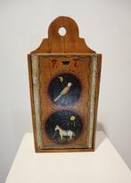 Antieke houten beschilderde schooltas, Ophalen of Verzenden