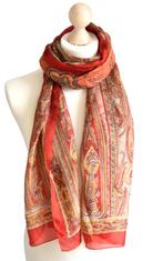 Vintage ragfijne 100% zijde shawl, sjaal, rood/goud/zilver, Kleding | Dames, Mutsen, Sjaals en Handschoenen, Vintage Designer