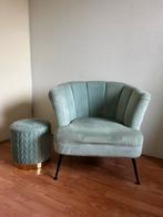 Mintgroene velvet fauteuil met  poef, Huis en Inrichting, Fauteuils, Ophalen, Gebruikt, Minder dan 75 cm, 75 tot 100 cm