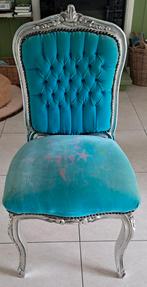 Barok / brocante stoel, zilveren houtwerk, blauwe bekleding, Huis en Inrichting, Stoelen, Ophalen, Hout, Gebruikt, Blauw