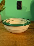 emaille nestschalen set crème met groene rand., Antiek en Kunst, Ophalen of Verzenden
