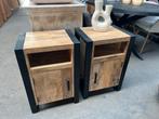 Magazijn leegverkoop set nachtkastjes mangohout deurtjes, Nieuw, Ophalen of Verzenden, Info@wkhome.nl, Argonweg 20 Amersfoort