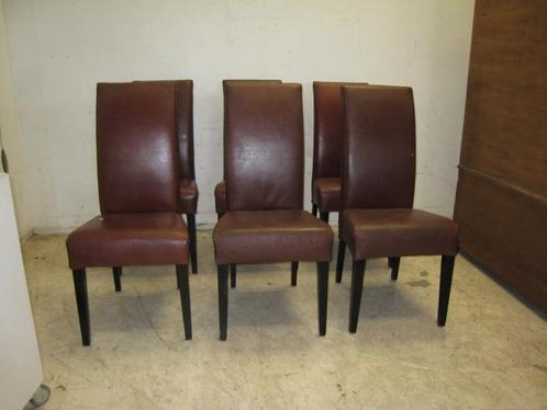 Set van 6 bruine leren stoelen, Huis en Inrichting, Stoelen, Gebruikt