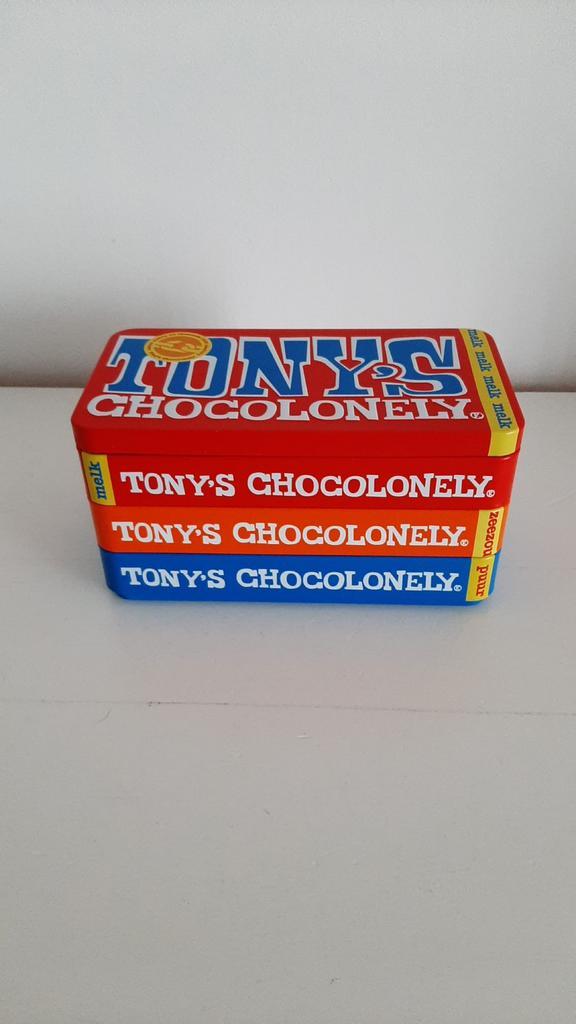 Tony Chocolonely Tony chocolade reep vorm blik bewaarblik, Verzamelen, Blikken, Zo goed als nieuw, Overige, Ophalen of Verzenden