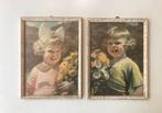 Twee kleurrijke jaren 30 kinderportreten bloemenmeisjes, Gebruikt, Ophalen of Verzenden, Voor 1940, Prent